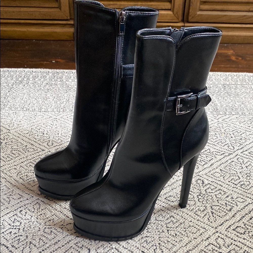 Mistress Rocks Platform Black High Heel Boots